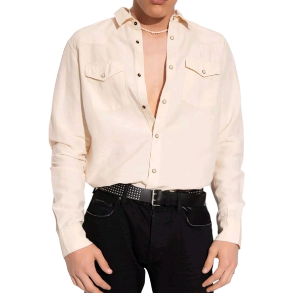 Allsaints Shirt Small Beige Western Snap Bitterwater Linen Blend‎ Size XL - Picture 1 of 12